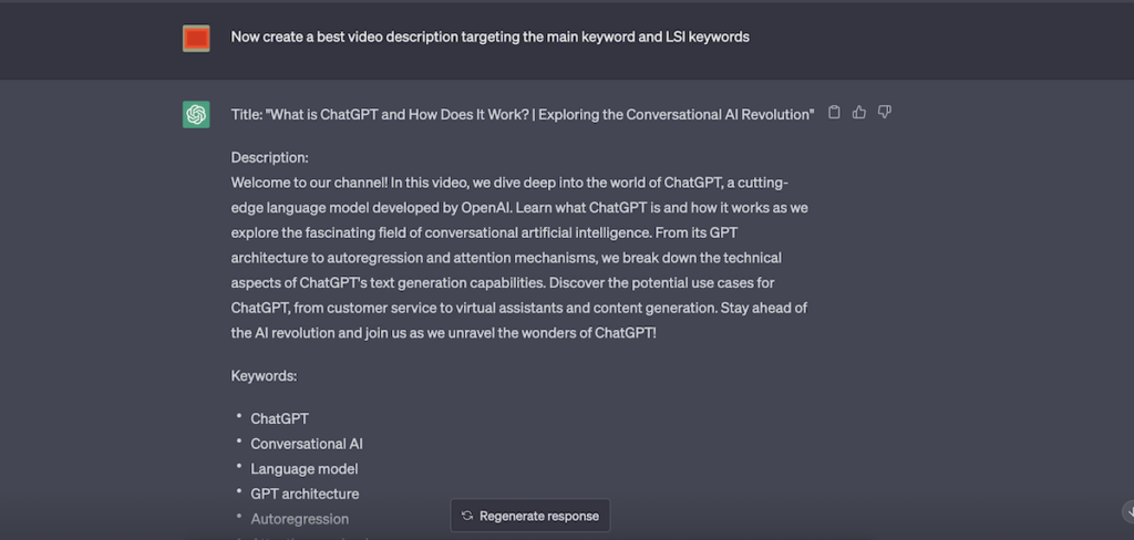 chatGPT writes video description